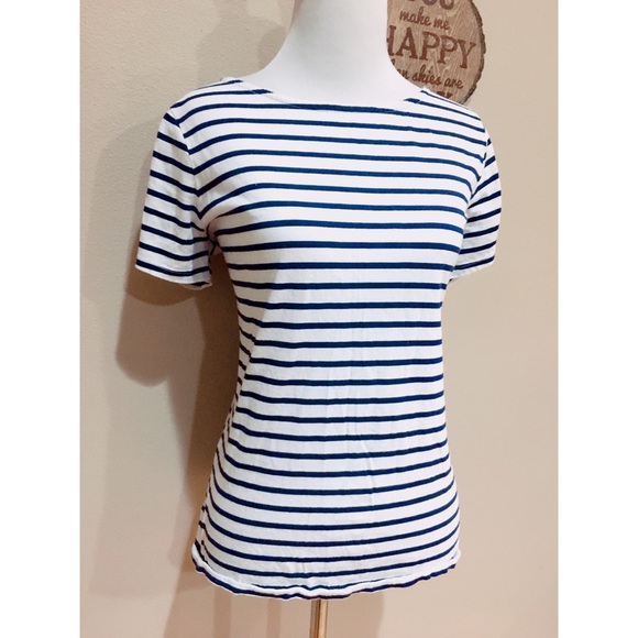 Boden Short Sleeve Breton Navy Striped Tee - Picture 2 of 2